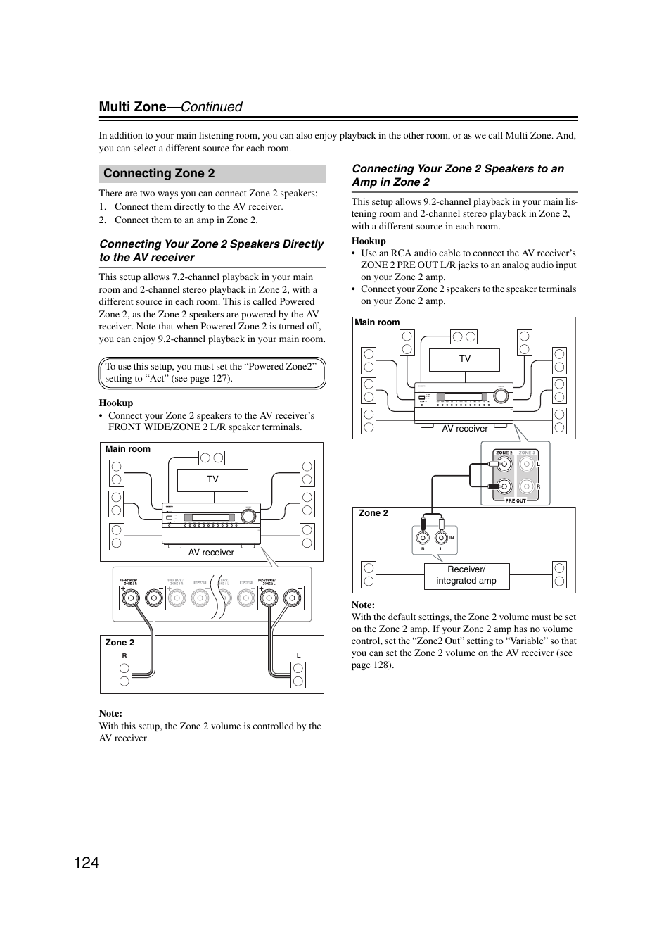 Connecting zone 2, Multi zone —continued | Onkyo TX-NR1007 User Manual | Page 124 / 156