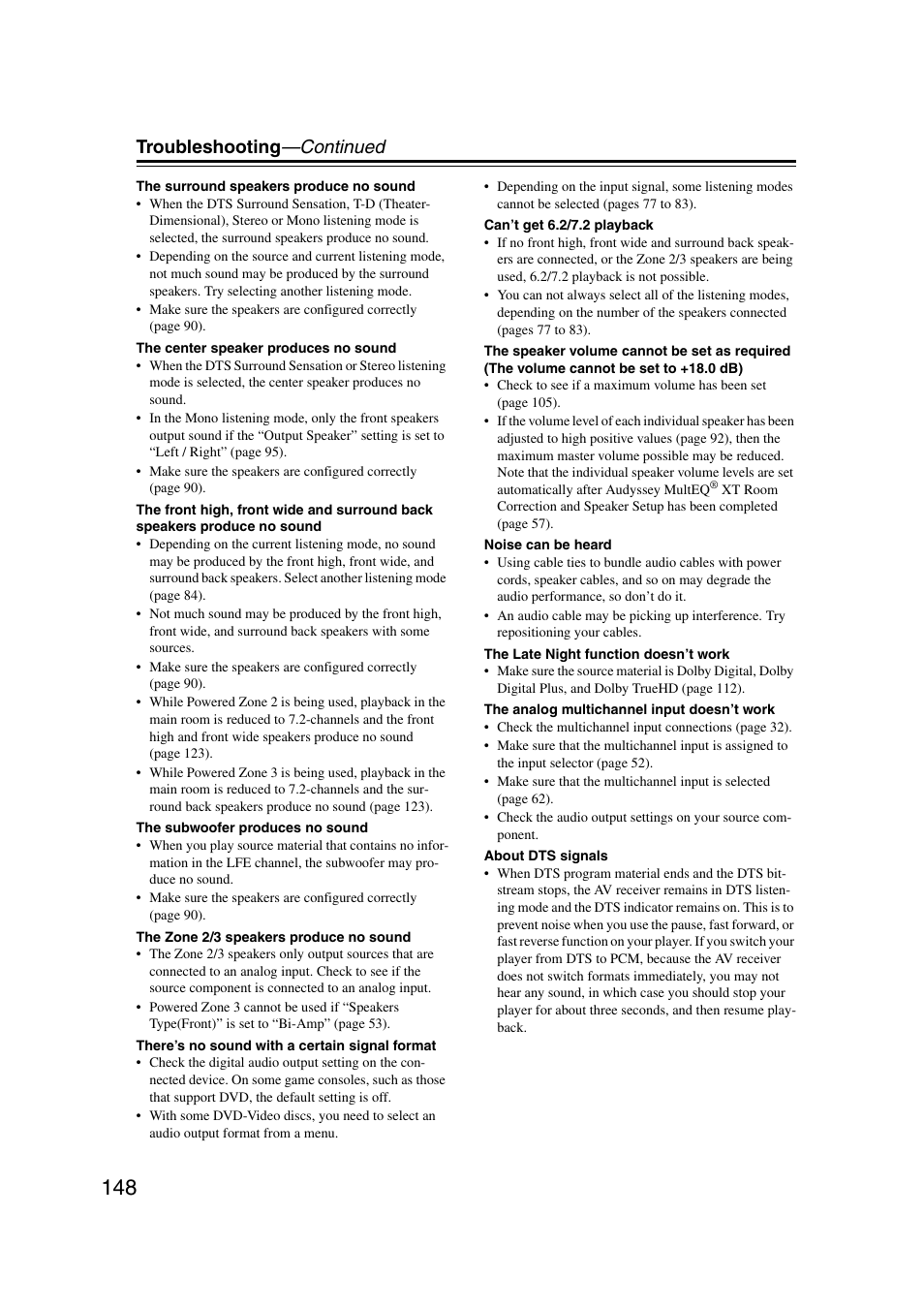 Troubleshooting —continued | Onkyo TX-NR1007 User Manual | Page 148 / 156