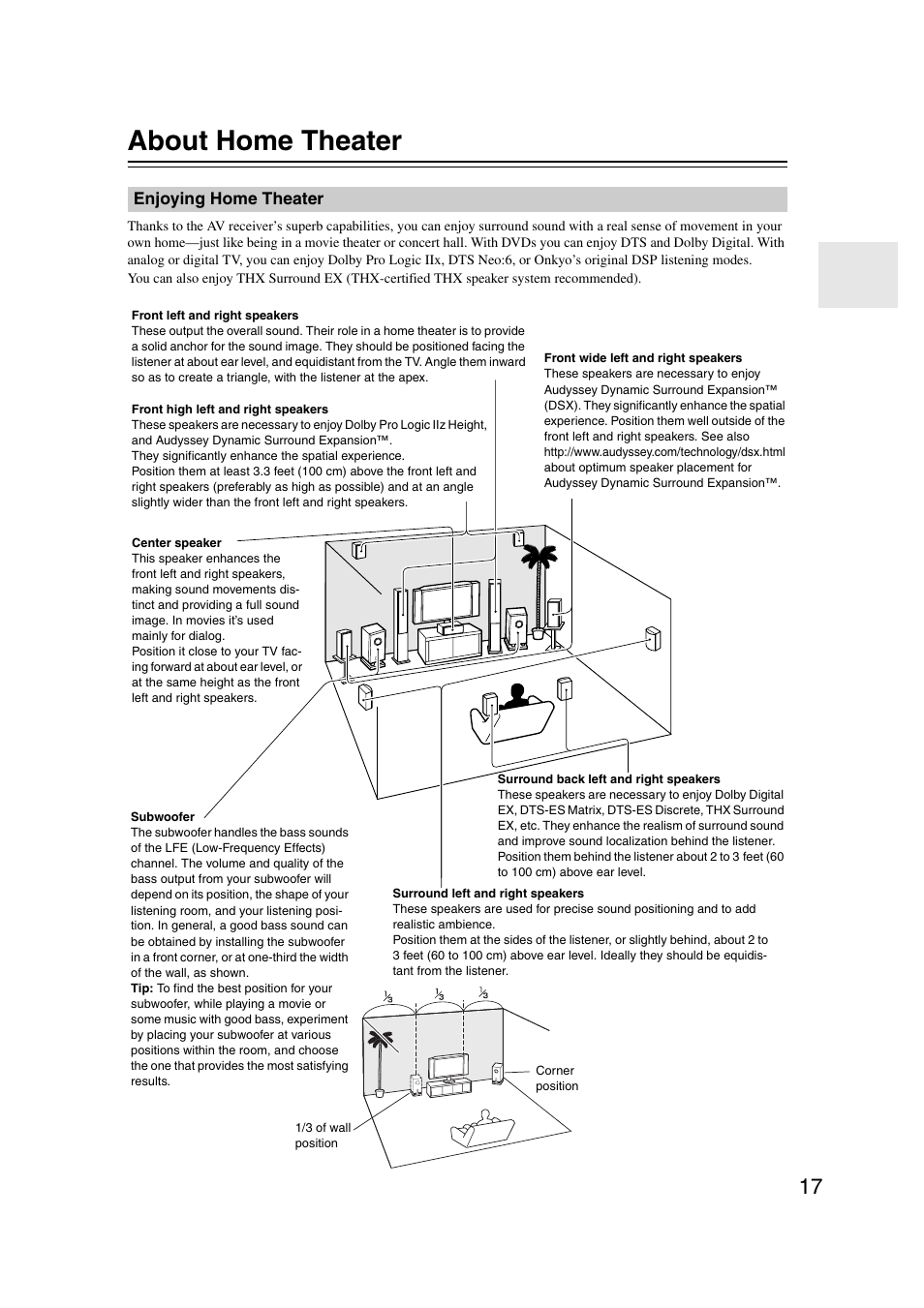 About home theater, Enjoying home theater | Onkyo TX-NR1007 User Manual | Page 17 / 156