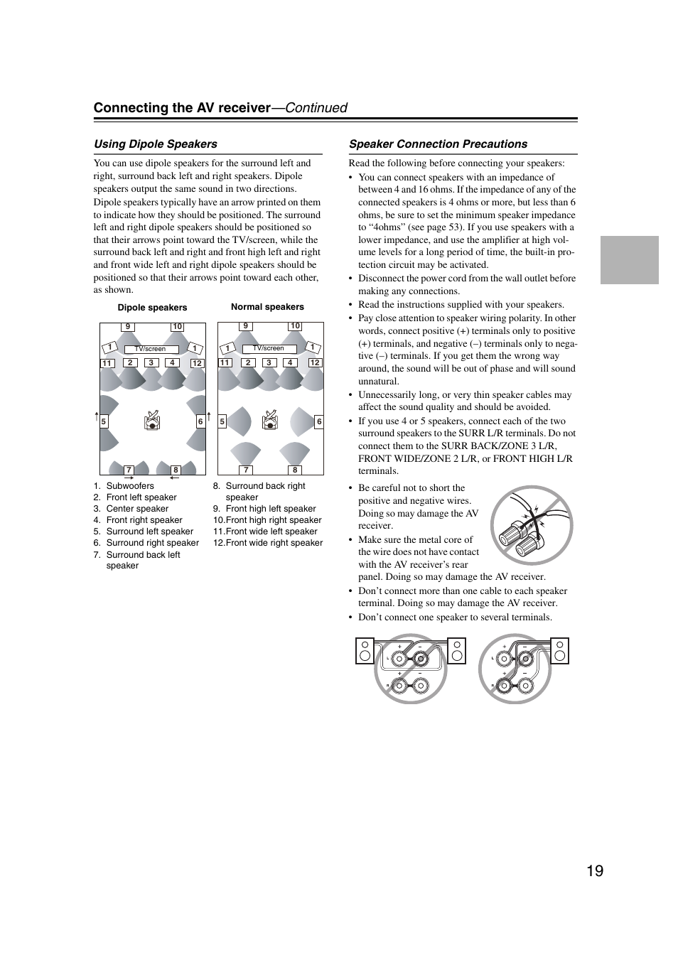 Connecting the av receiver —continued | Onkyo TX-NR1007 User Manual | Page 19 / 156