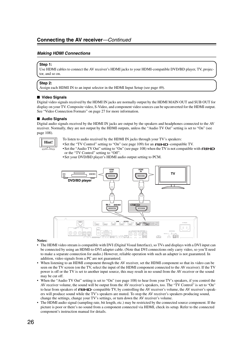 Connecting the av receiver —continued | Onkyo TX-NR1007 User Manual | Page 26 / 156