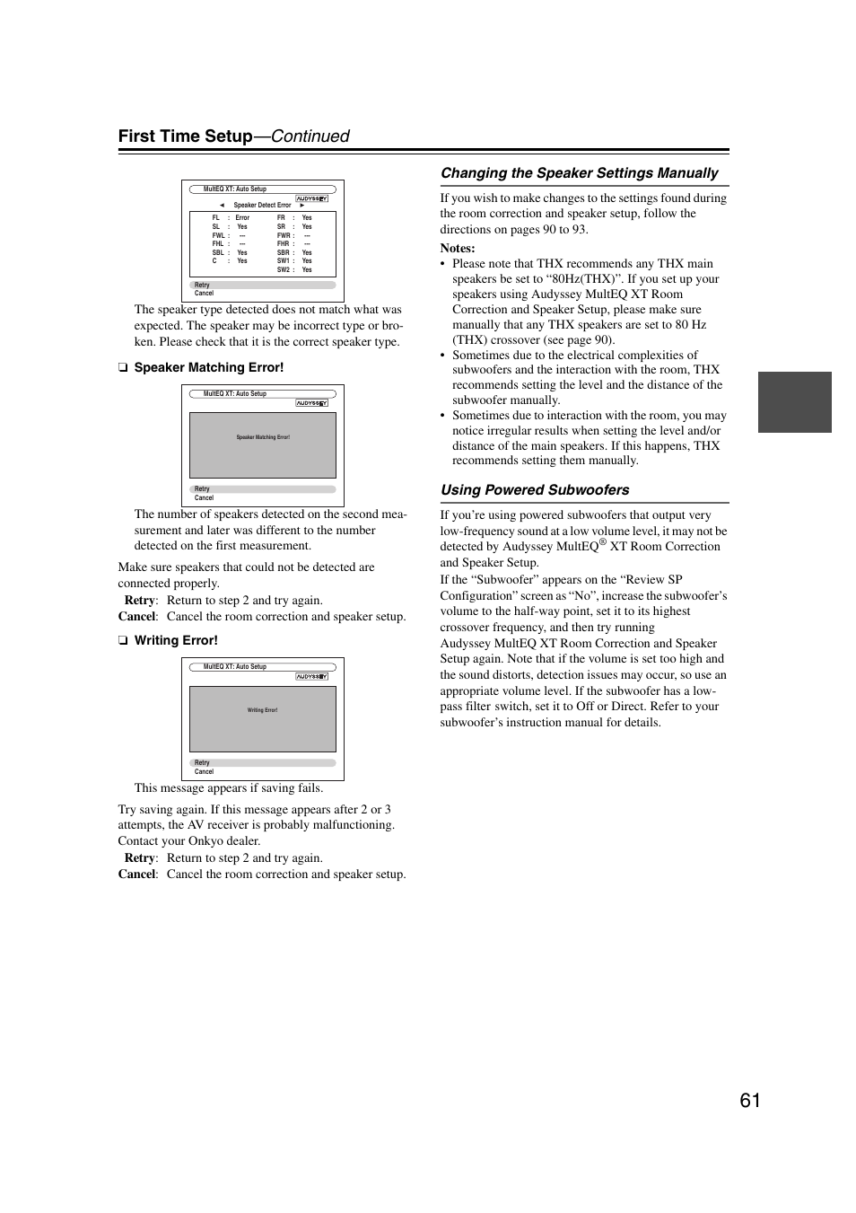 First time setup —continued | Onkyo TX-NR1007 User Manual | Page 61 / 156