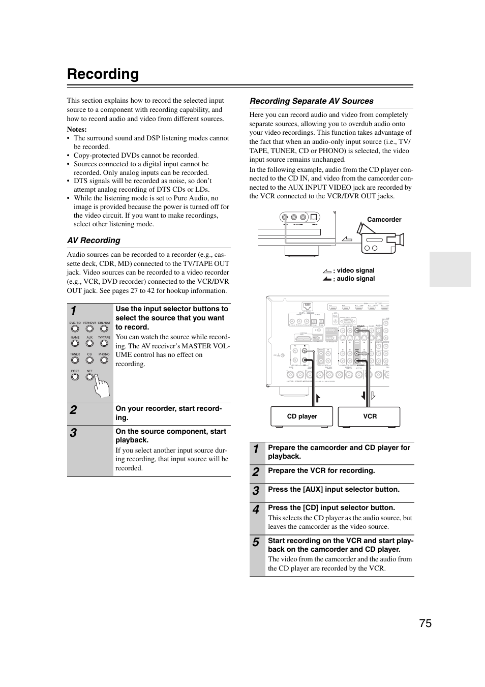 Recording | Onkyo TX-NR1007 User Manual | Page 75 / 156