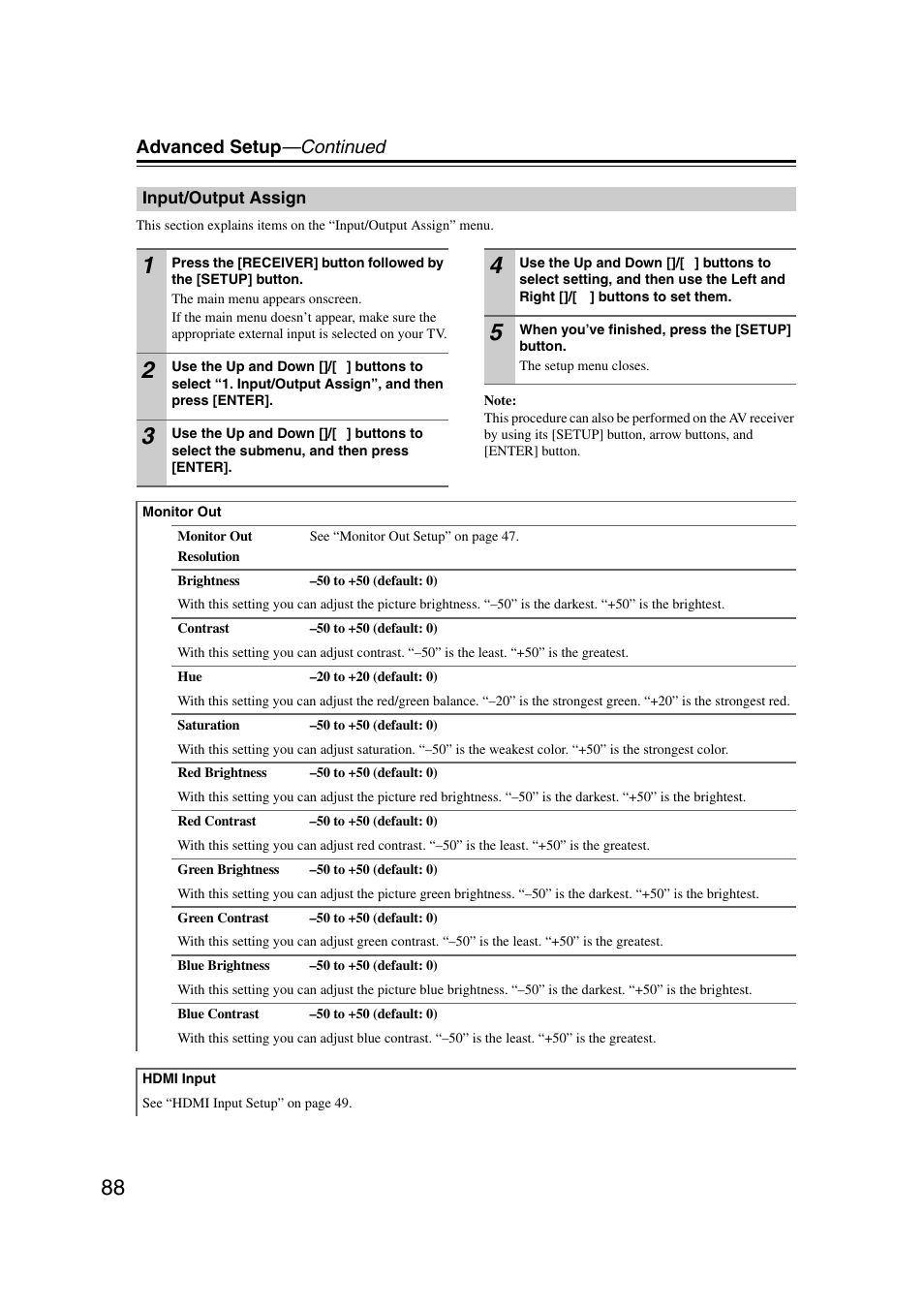 Input/output assign, Advanced setup —continued | Onkyo TX-NR1007 User Manual | Page 88 / 156