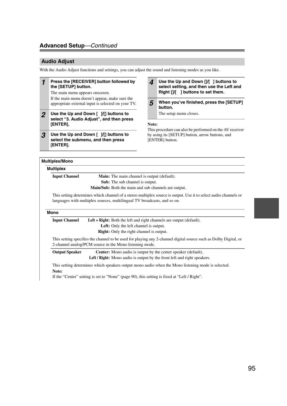 Audio adjust | Onkyo TX-NR1007 User Manual | Page 95 / 156