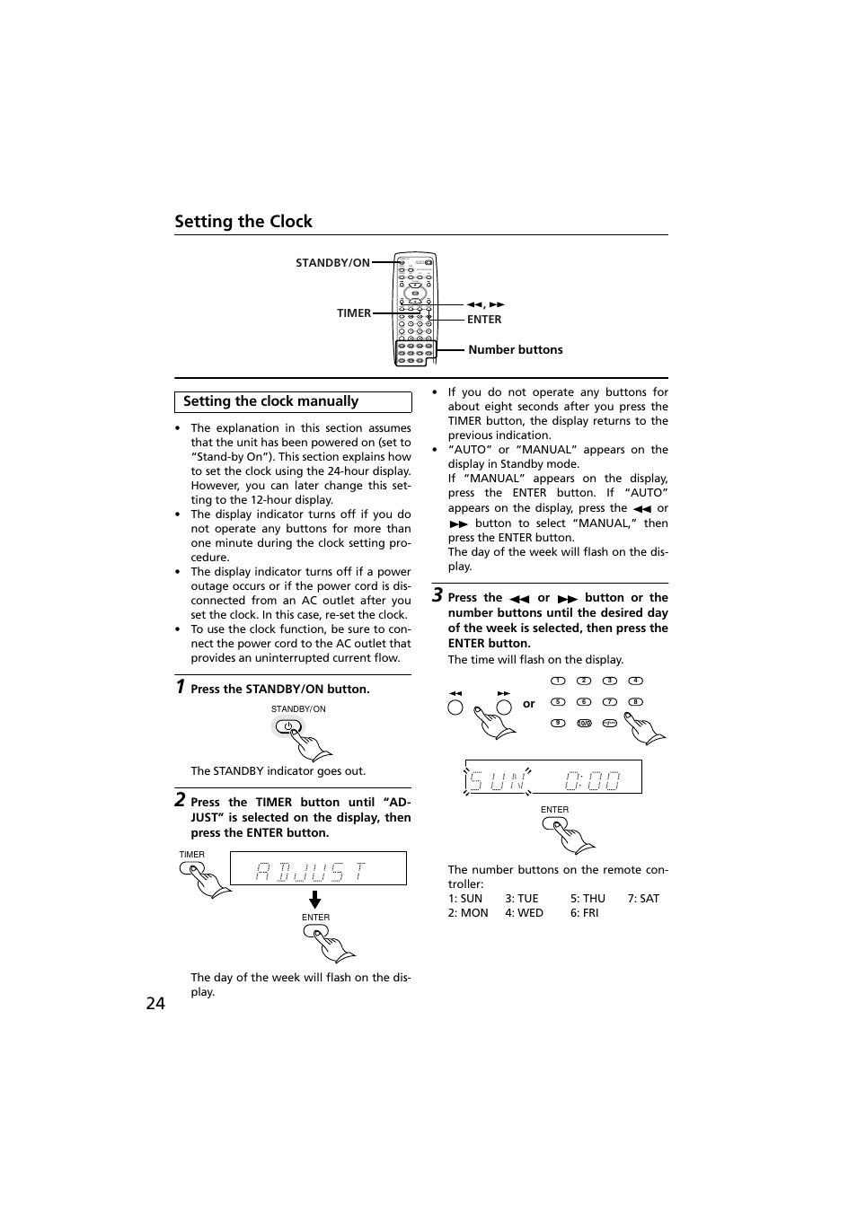 Setting the clock manually, 24 setting the clock | Onkyo R-801A User Manual | Page 24 / 52