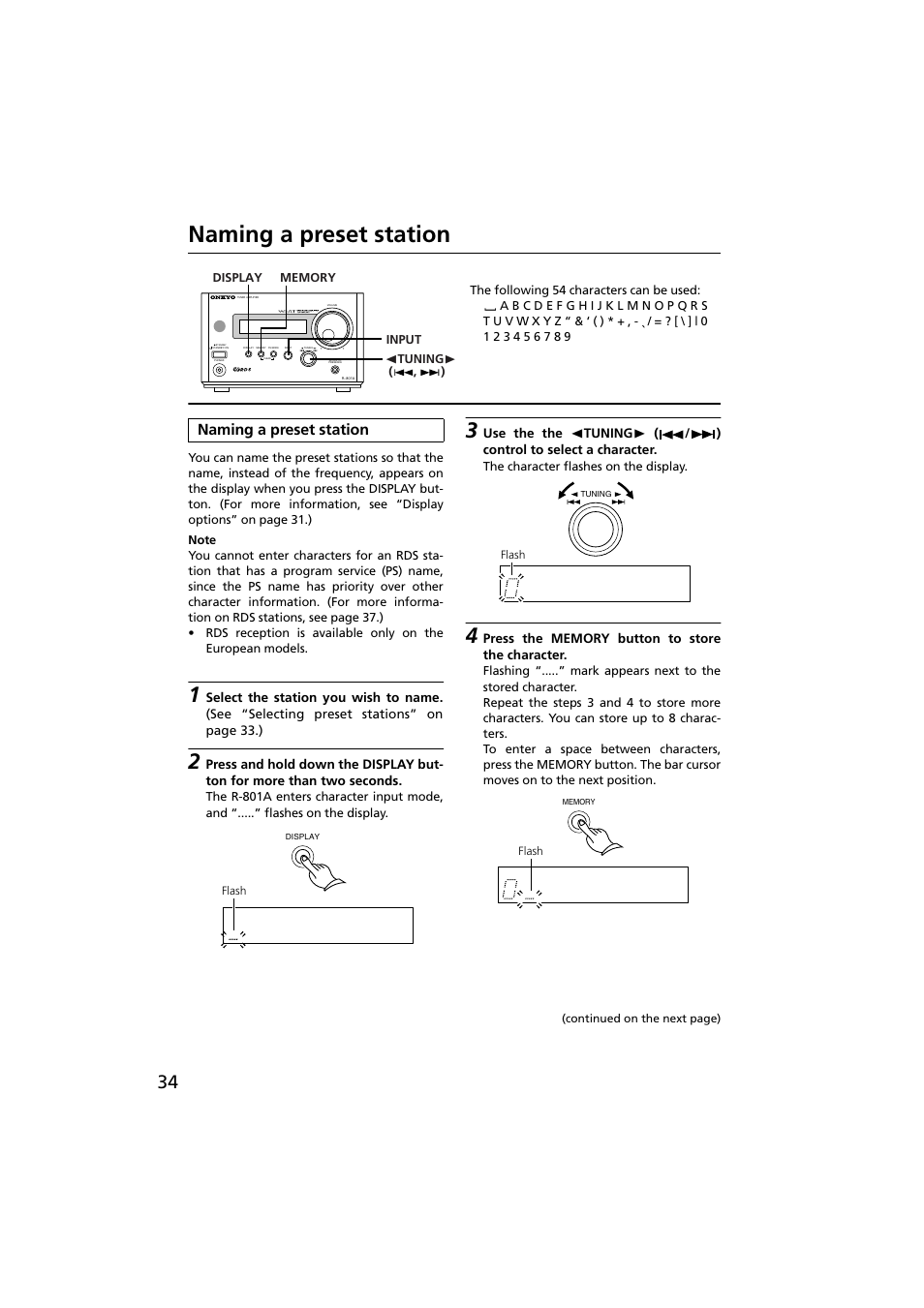 Naming a preset station | Onkyo R-801A User Manual | Page 34 / 52