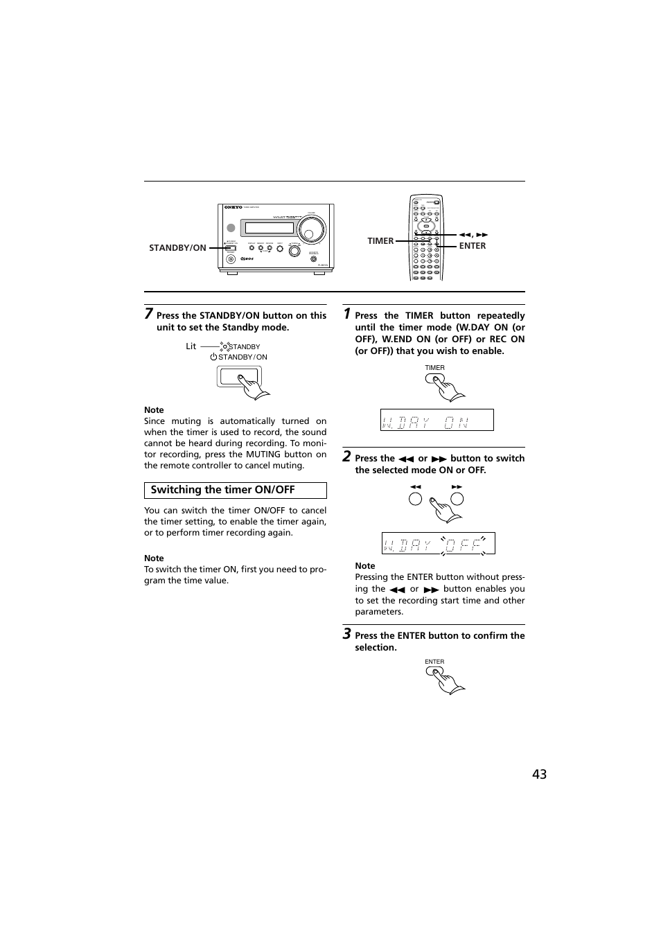 Switching the timer on/off, Up down | Onkyo R-801A User Manual | Page 43 / 52