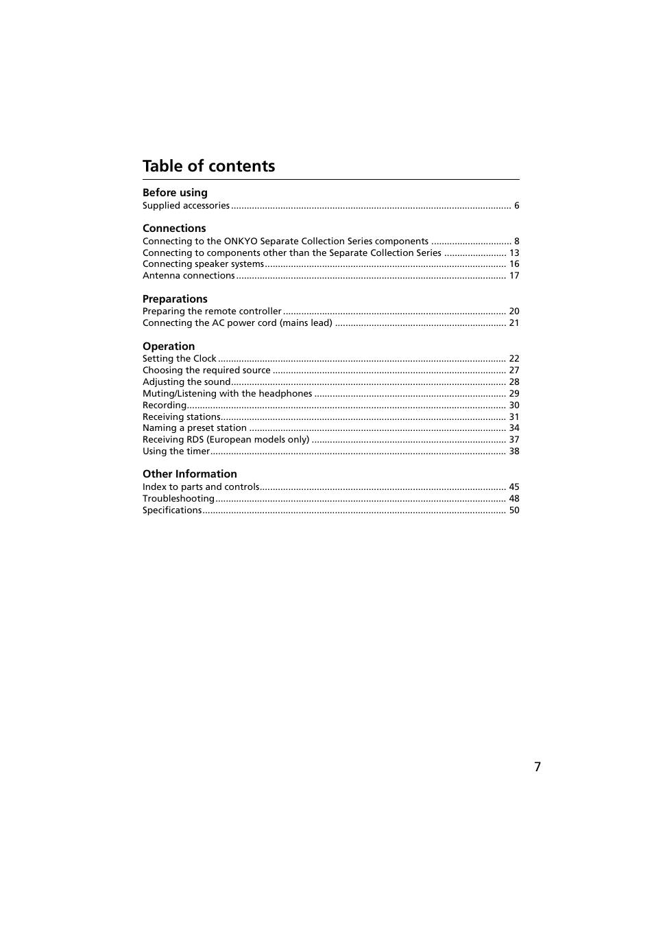 Onkyo R-801A User Manual | Page 7 / 52