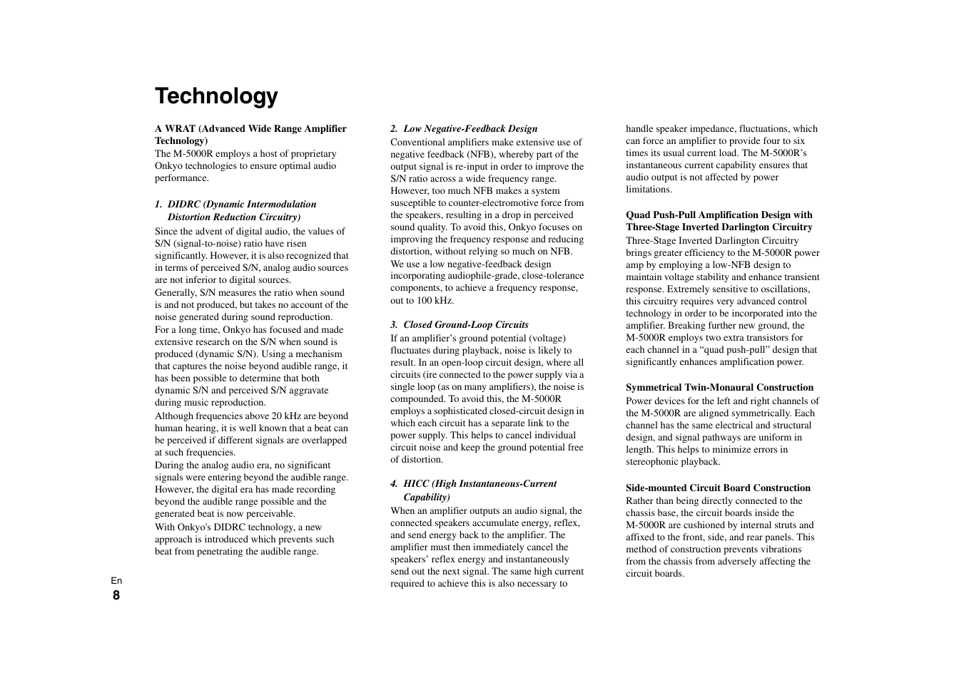 Technology | Onkyo Power Amplifier M-5000R User Manual | Page 8 / 24