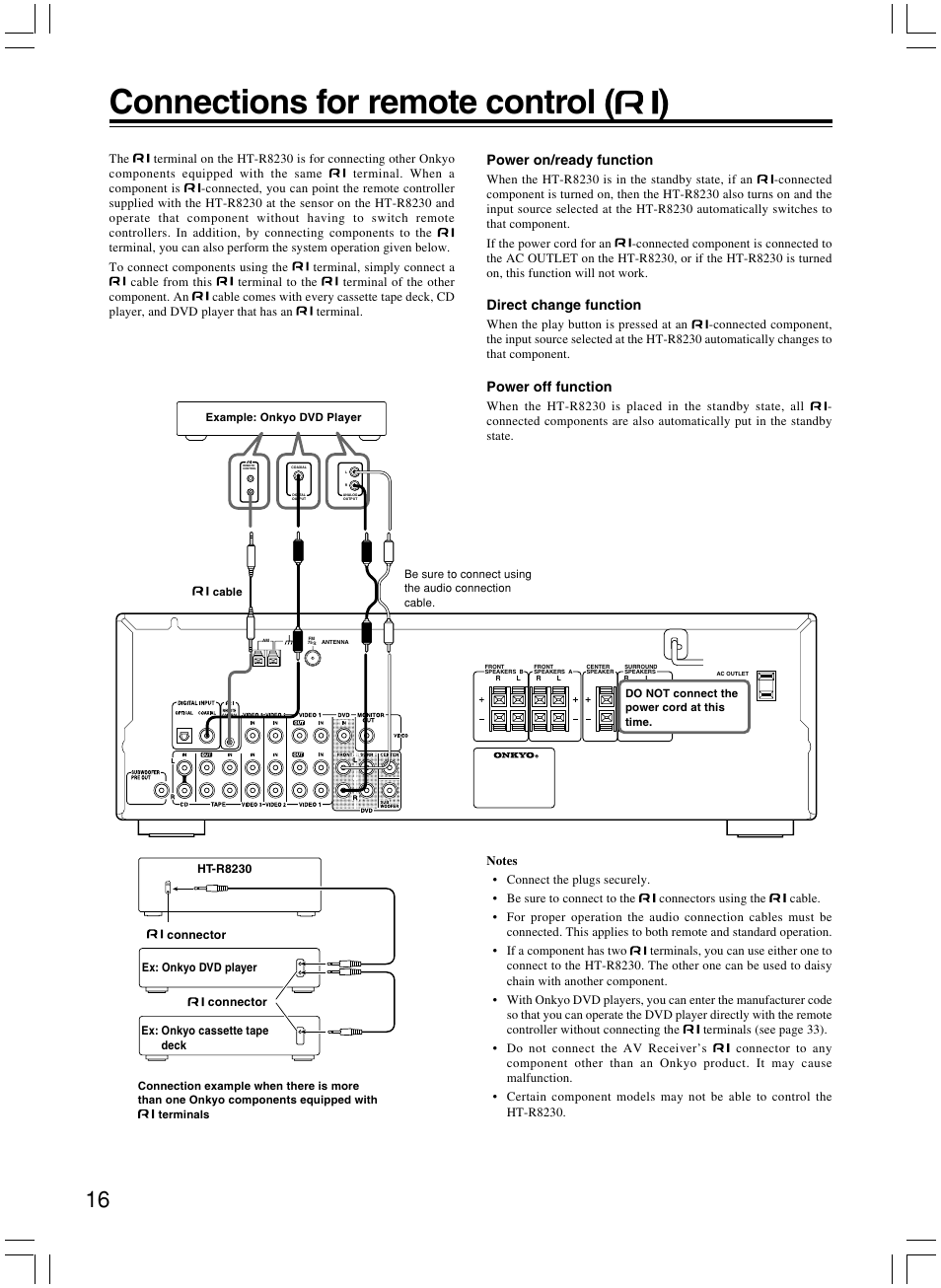 Connections for remote control ( ) | Onkyo AV RECEIVER HT-R8230 User Manual | Page 16 / 40