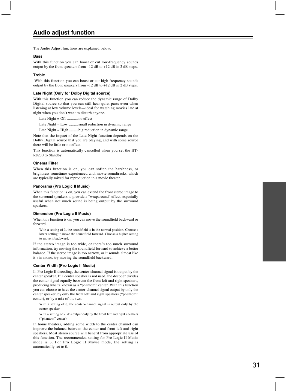Audio adjust function | Onkyo AV RECEIVER HT-R8230 User Manual | Page 31 / 40