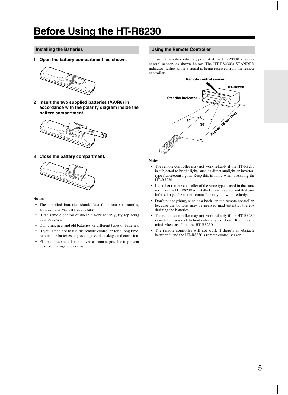 Before using the ht-r8230 | Onkyo AV RECEIVER HT-R8230 User Manual | Page 5 / 40