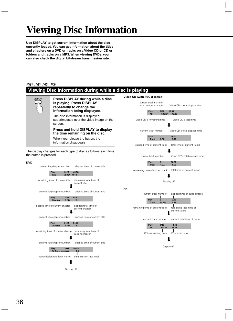 Viewing disc information | Onkyo DV-L5X User Manual | Page 36 / 60