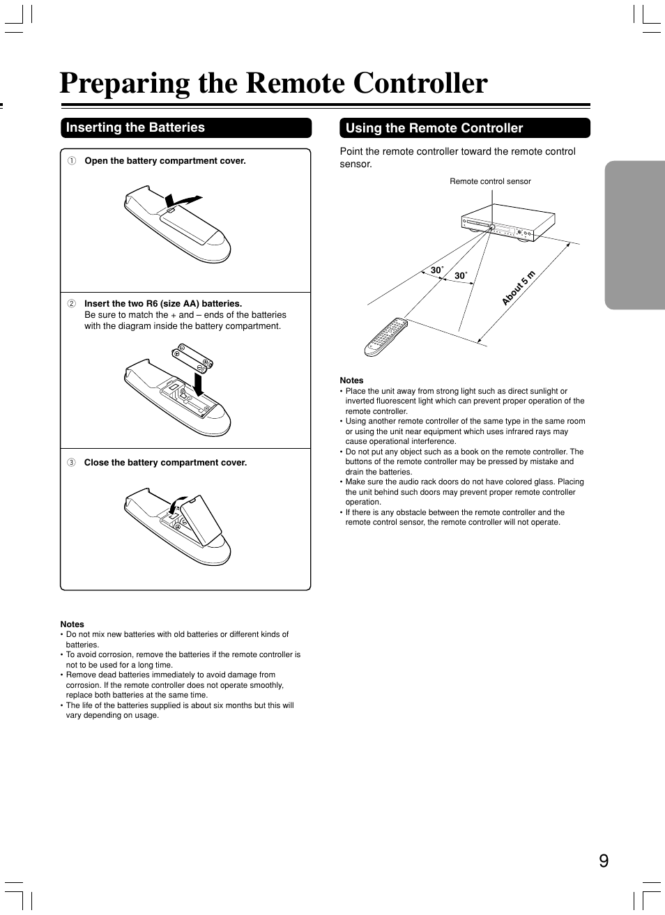 Preparing the remote controller | Onkyo DV-L5X User Manual | Page 9 / 60