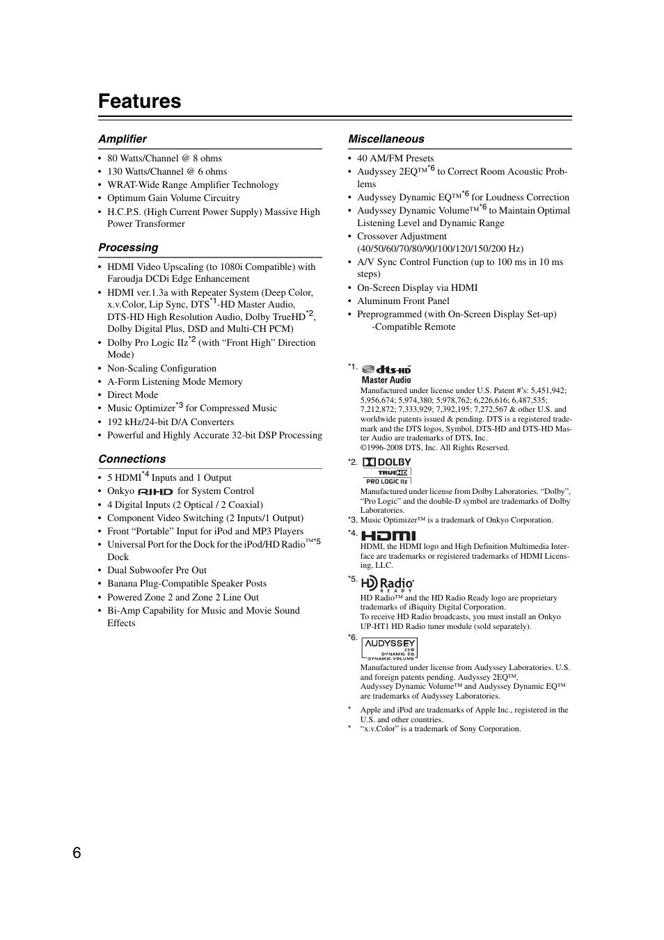 Features | Onkyo HT-RC160 User Manual | Page 6 / 121