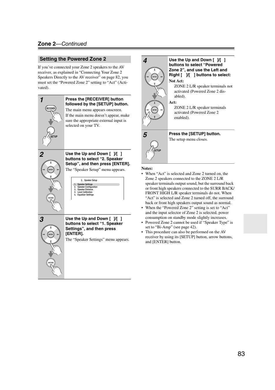 Setting the powered zone 2, Zone 2 —continued | Onkyo HT-RC160 User Manual | Page 83 / 121