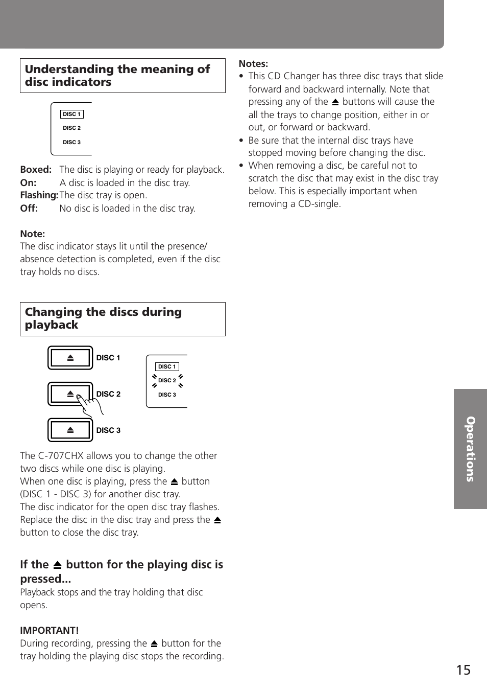 Changing the discs during playback, If the button for the playing disc is pressed | Onkyo C-707CHX User Manual | Page 15 / 28