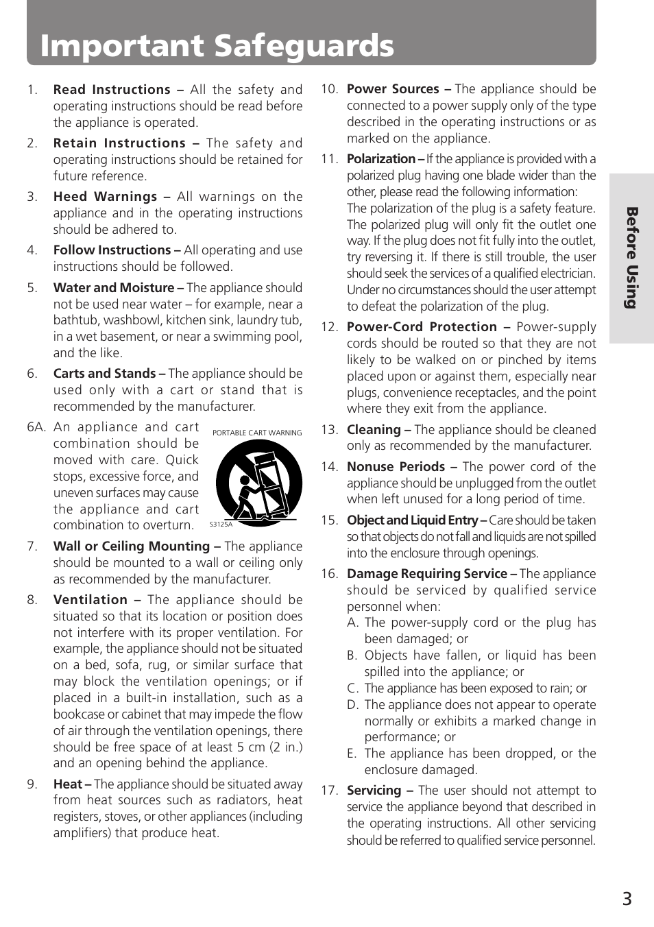 Important safeguards | Onkyo C-707CHX User Manual | Page 3 / 28