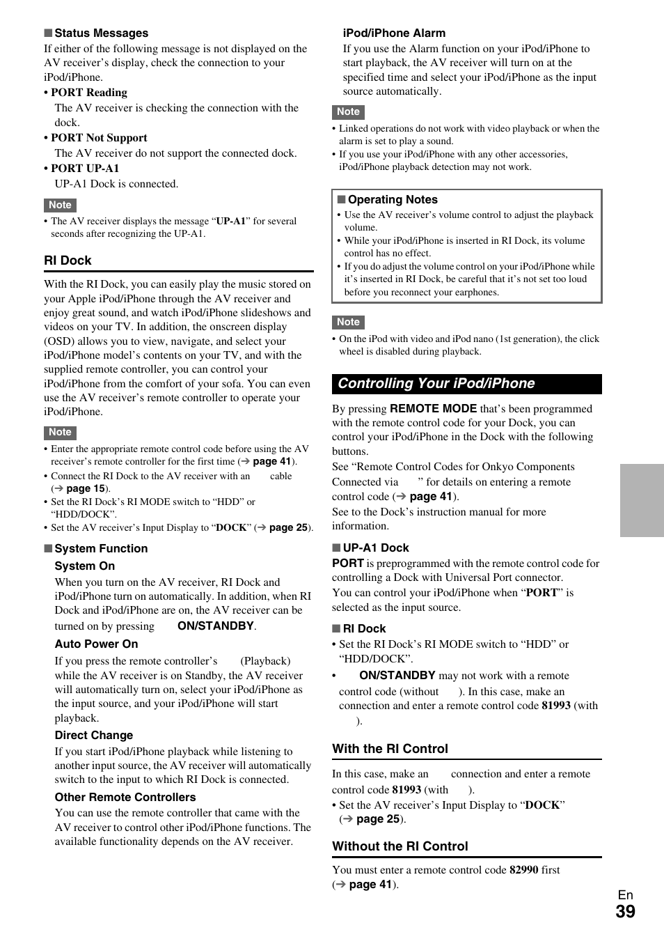 Controlling your ipod/iphone, Tions | Onkyo HT-R390 User Manual | Page 39 / 56
