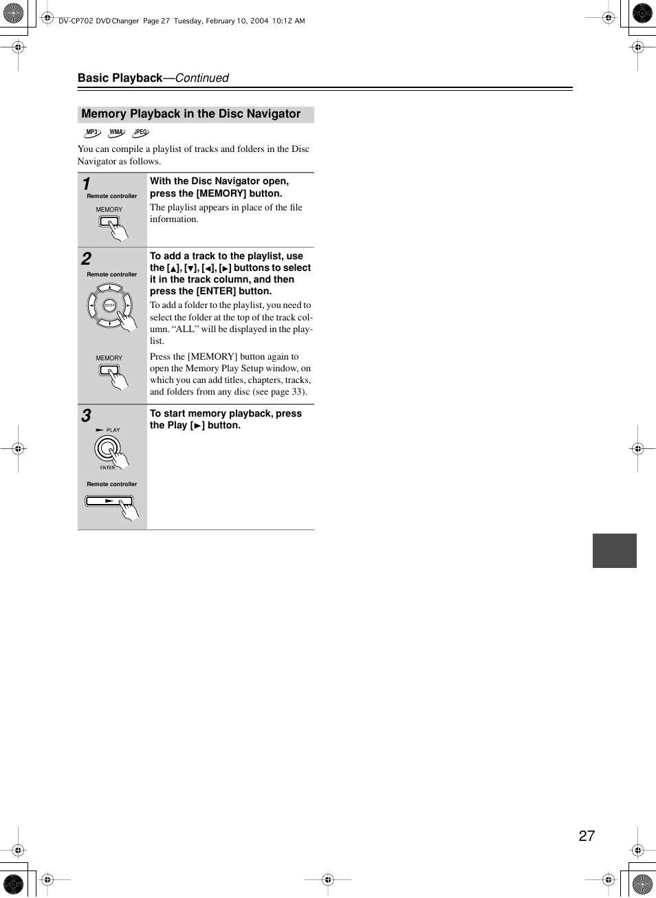 Onkyo DV-CP702 User Manual | Page 27 / 48