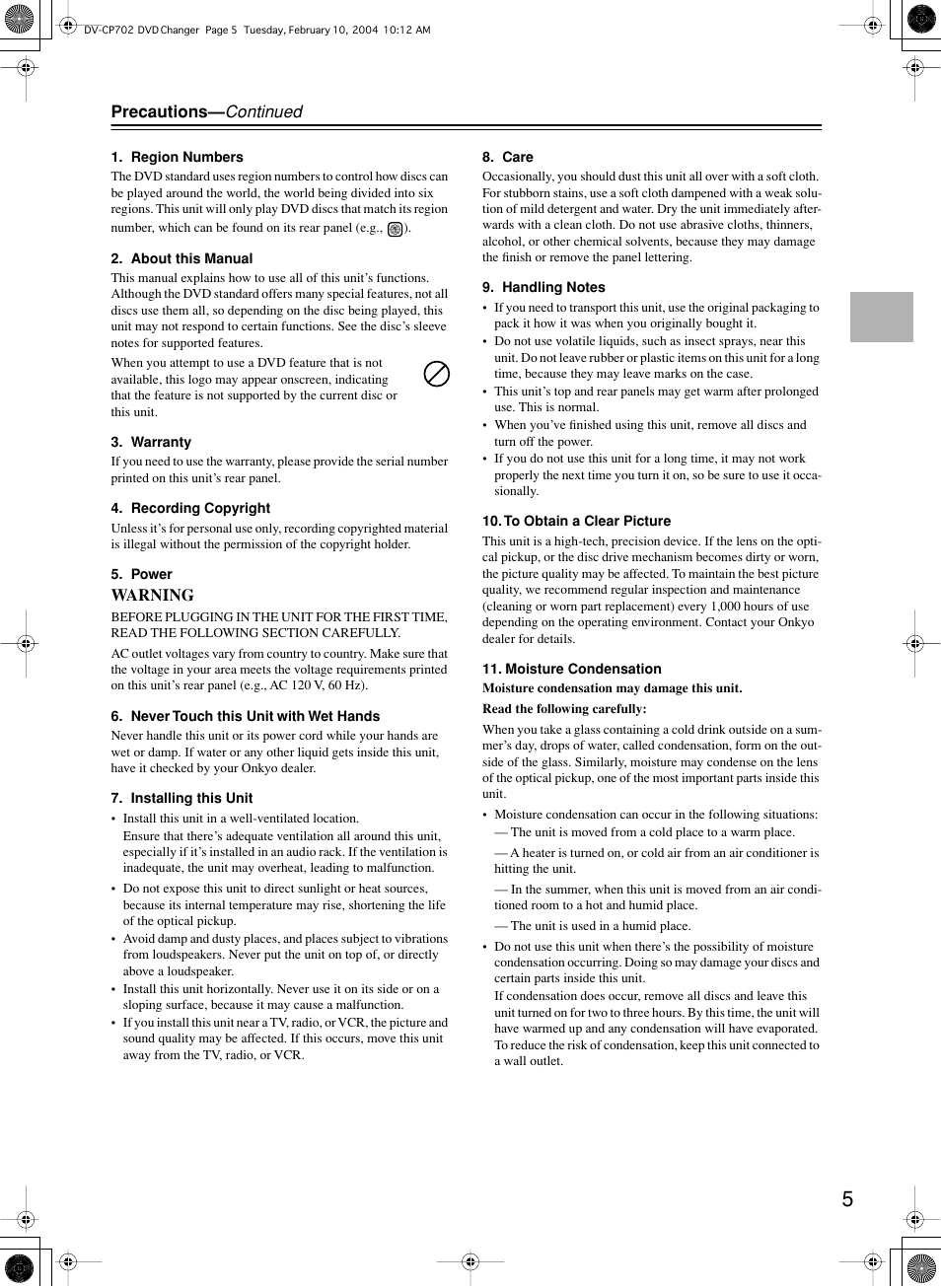 Onkyo DV-CP702 User Manual | Page 5 / 48