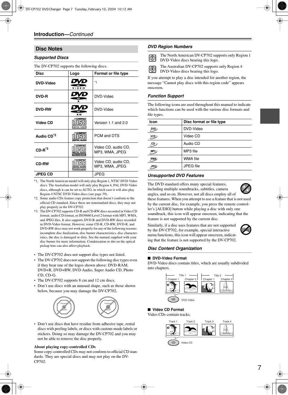 Introduction— continued | Onkyo DV-CP702 User Manual | Page 7 / 48