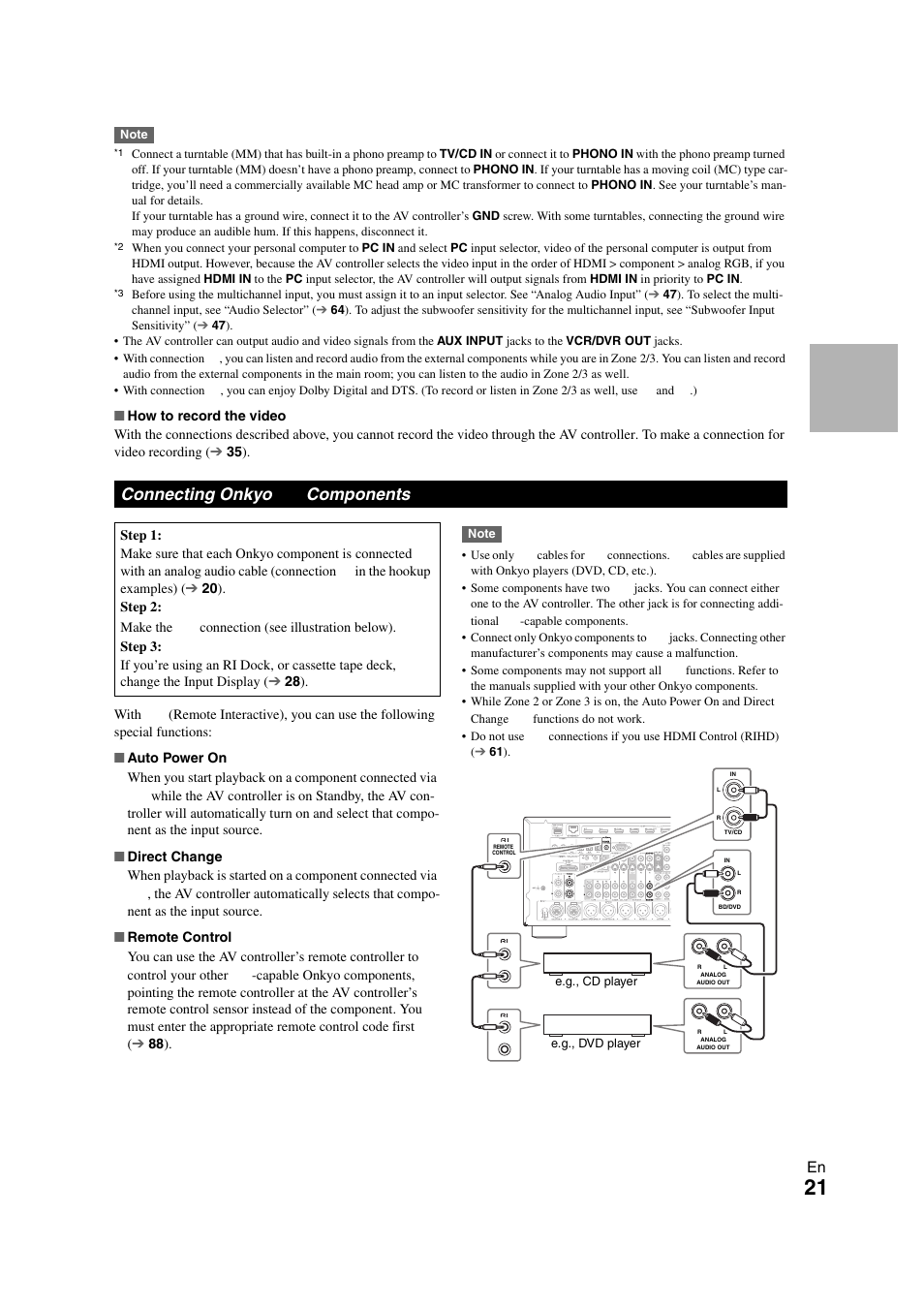 Connecting onkyo ri components, Connecting onkyo, Connecting onkyo components | Onkyo PR-SC5508 User Manual | Page 21 / 108