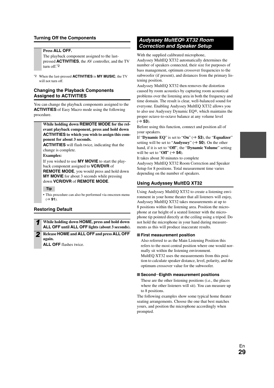 Audyssey multeq, Cator, 29 ) or manually | Onkyo PR-SC5508 User Manual | Page 29 / 108