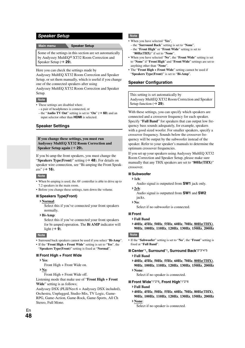 Speaker setup, Amp indicator, Nt to output in “speaker configuration | To “speaker set- tings” for more, 48 ). if, Ee “speaker configuration” f, Speaker configuration | Onkyo PR-SC5508 User Manual | Page 48 / 108