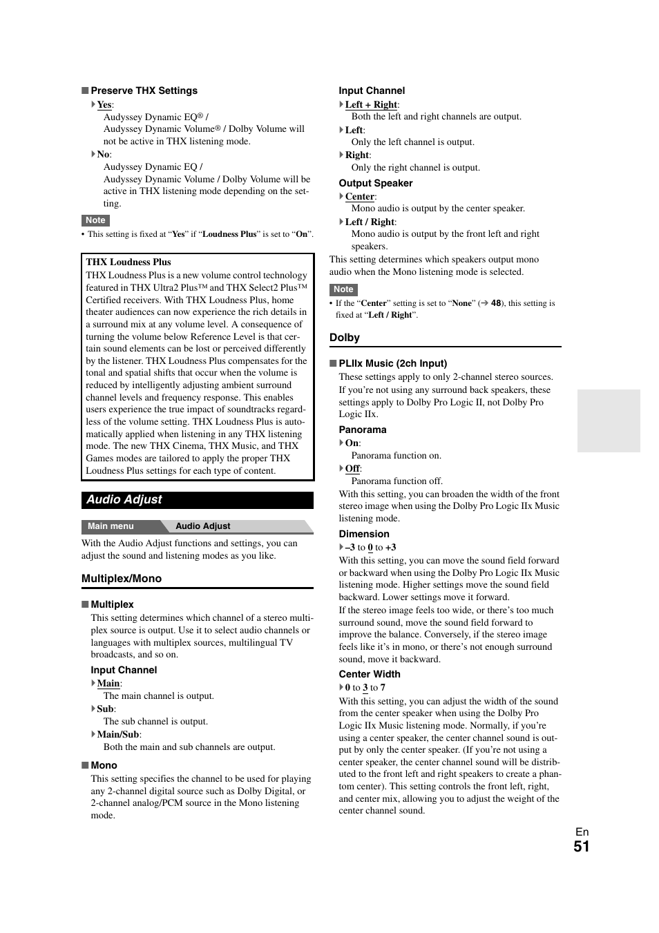 Audio adjust | Onkyo PR-SC5508 User Manual | Page 51 / 108