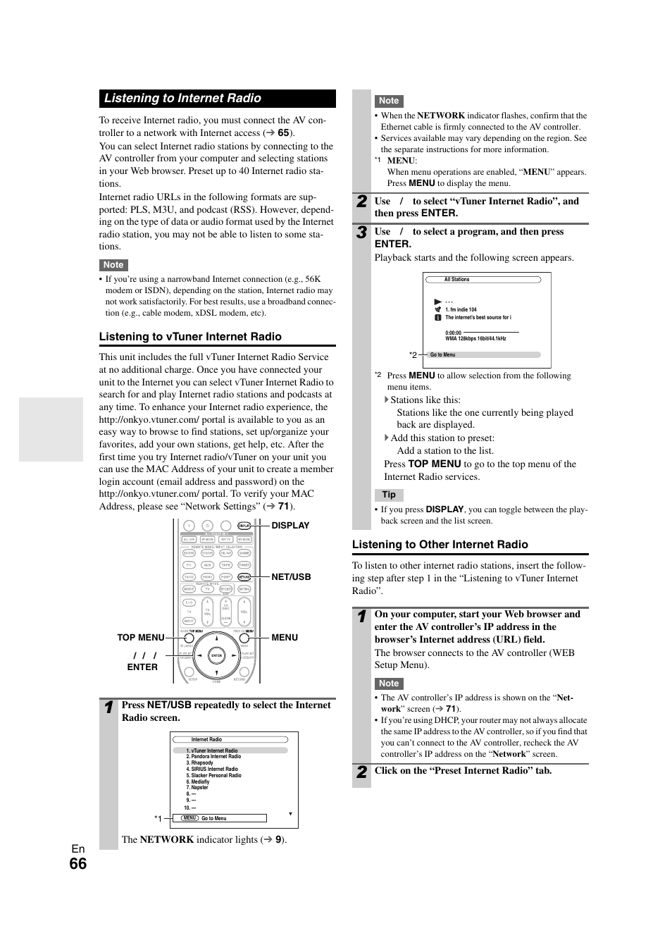 Listening to internet radio | Onkyo PR-SC5508 User Manual | Page 66 / 108
