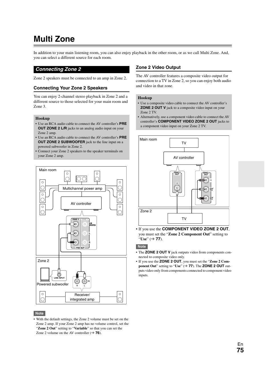 Multi zone, Connecting zone 2 | Onkyo PR-SC5508 User Manual | Page 75 / 108