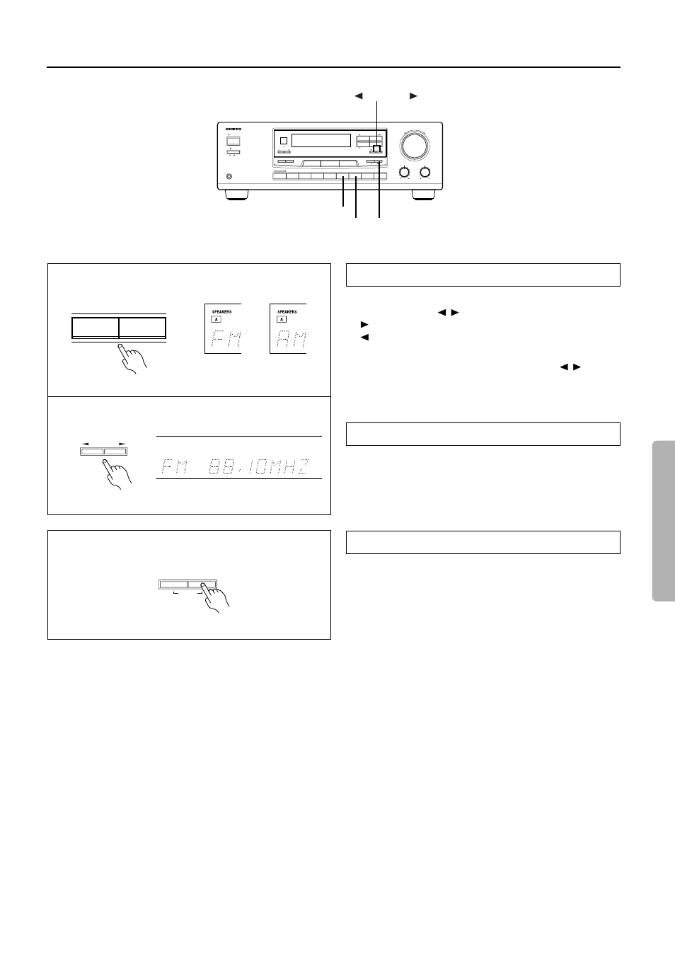 Tuning in a radio station, Press the fm or am button, Use the tuning ã/® buttons to change the freque | Onkyo TX-DS484 User Manual | Page 23 / 32