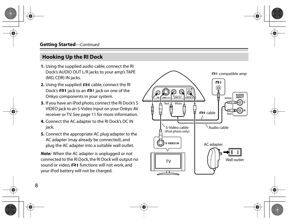 Hooking up the ri dock | Onkyo DS-A1 User Manual | Page 8 / 18
