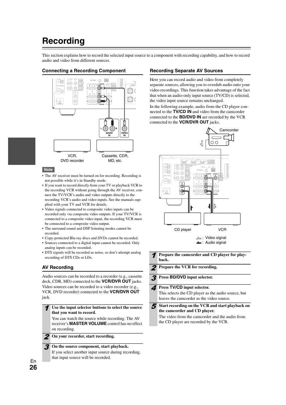 Recording, Cording | Onkyo HT-S3300 User Manual | Page 26 / 56