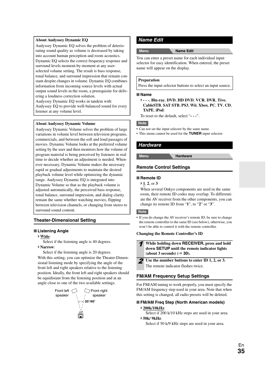 Name edit, Hardware, In “name edit | Onkyo HT-S3300 User Manual | Page 35 / 56