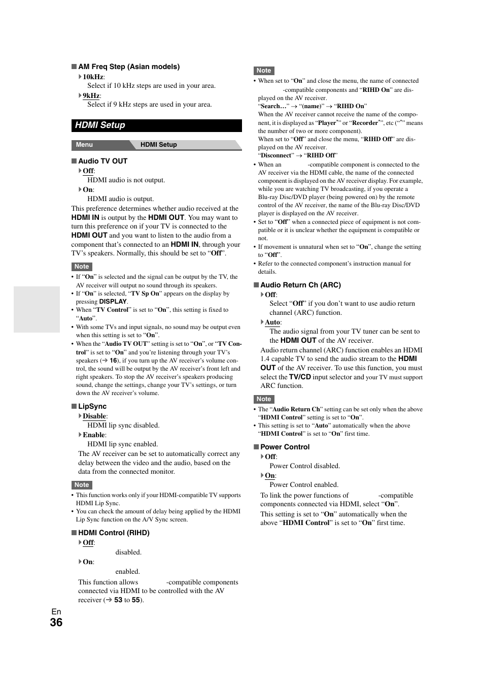 Hdmi setup, Cator | Onkyo HT-S3300 User Manual | Page 36 / 56