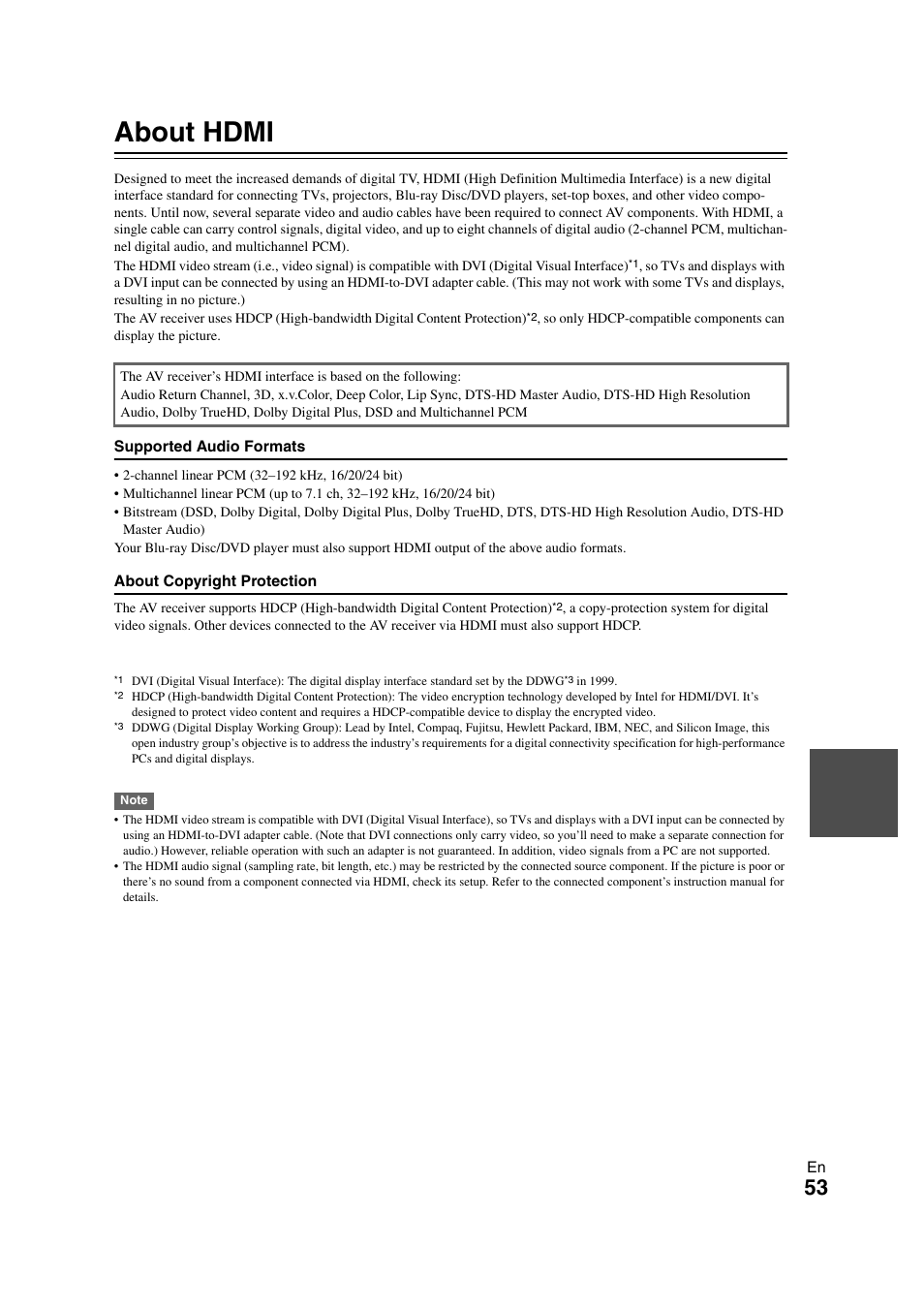 About hdmi, Refer to “about hdmi, 53 to | Onkyo HT-S3300 User Manual | Page 53 / 56