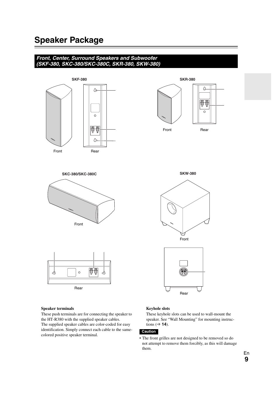 Speaker package | Onkyo HT-S3300 User Manual | Page 9 / 56