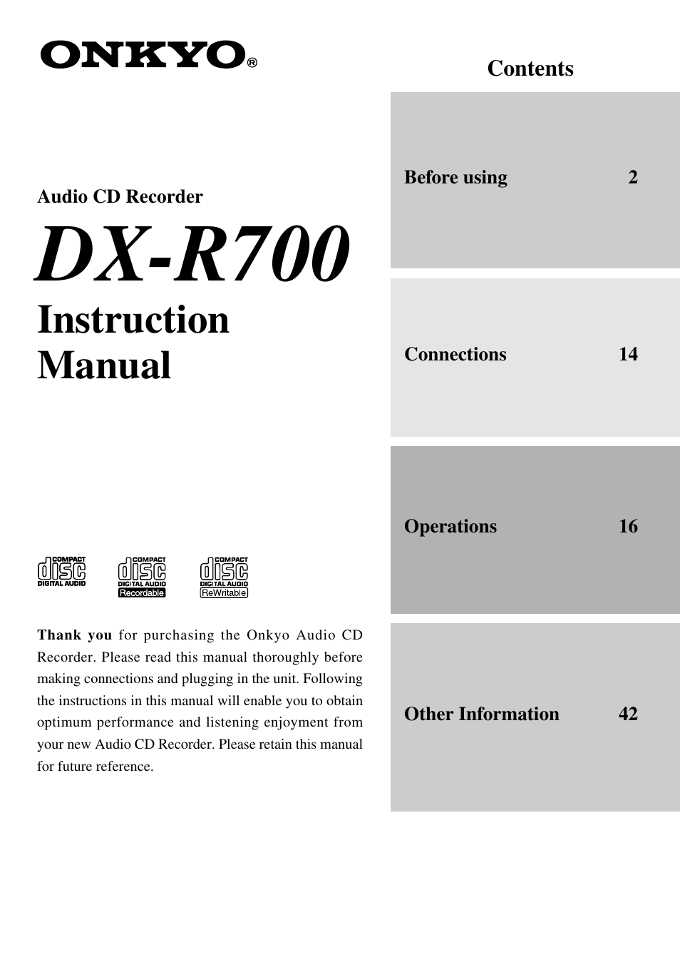 Onkyo DX-R700 User Manual | 48 pages