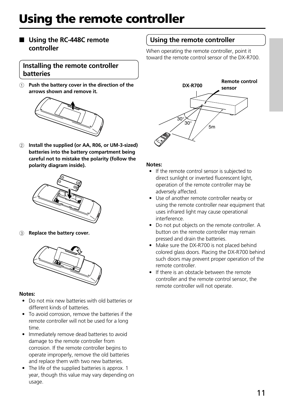 Using the remote controller | Onkyo DX-R700 User Manual | Page 11 / 48
