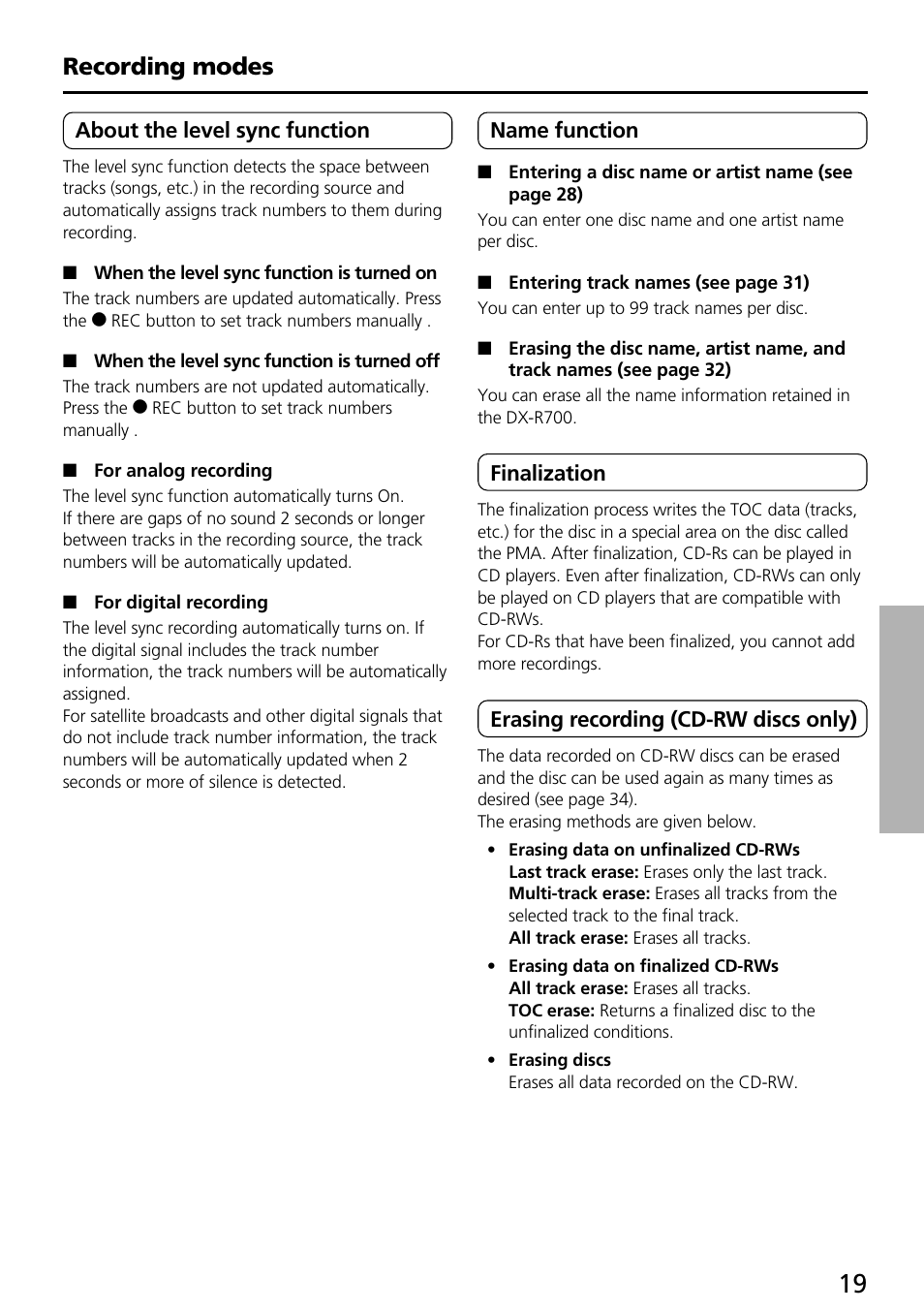 Recording modes | Onkyo DX-R700 User Manual | Page 19 / 48