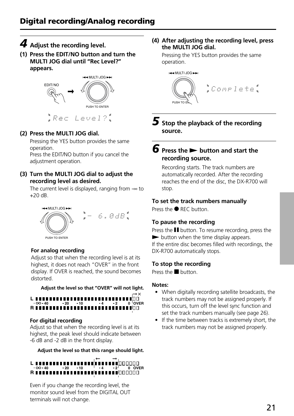Digital recording/analog recording | Onkyo DX-R700 User Manual | Page 21 / 48