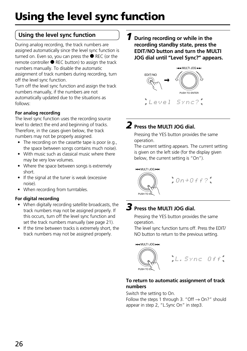 Using the level sync function | Onkyo DX-R700 User Manual | Page 26 / 48