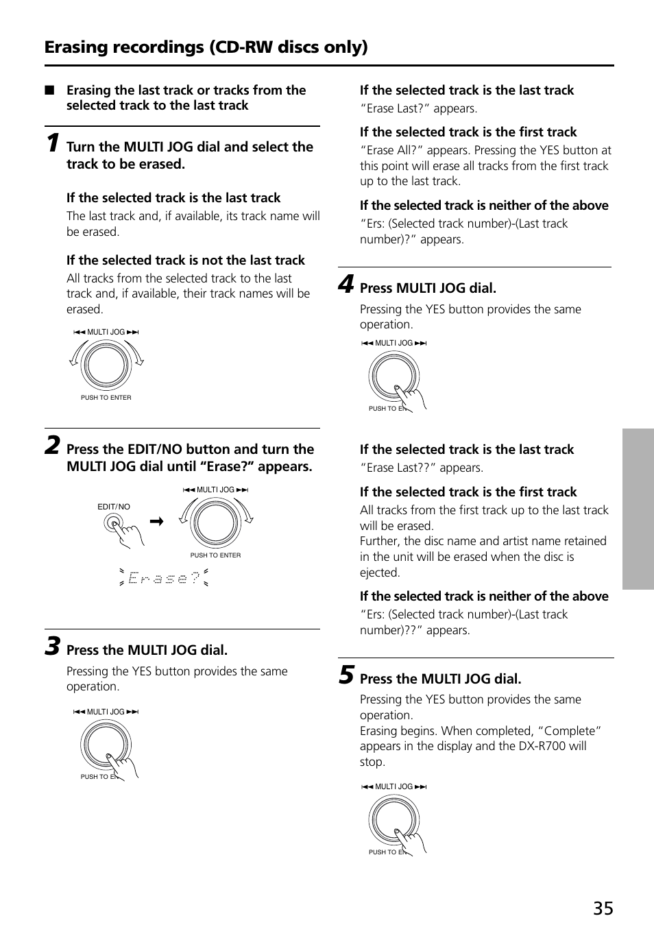 Erasing recordings (cd-rw discs only) | Onkyo DX-R700 User Manual | Page 35 / 48