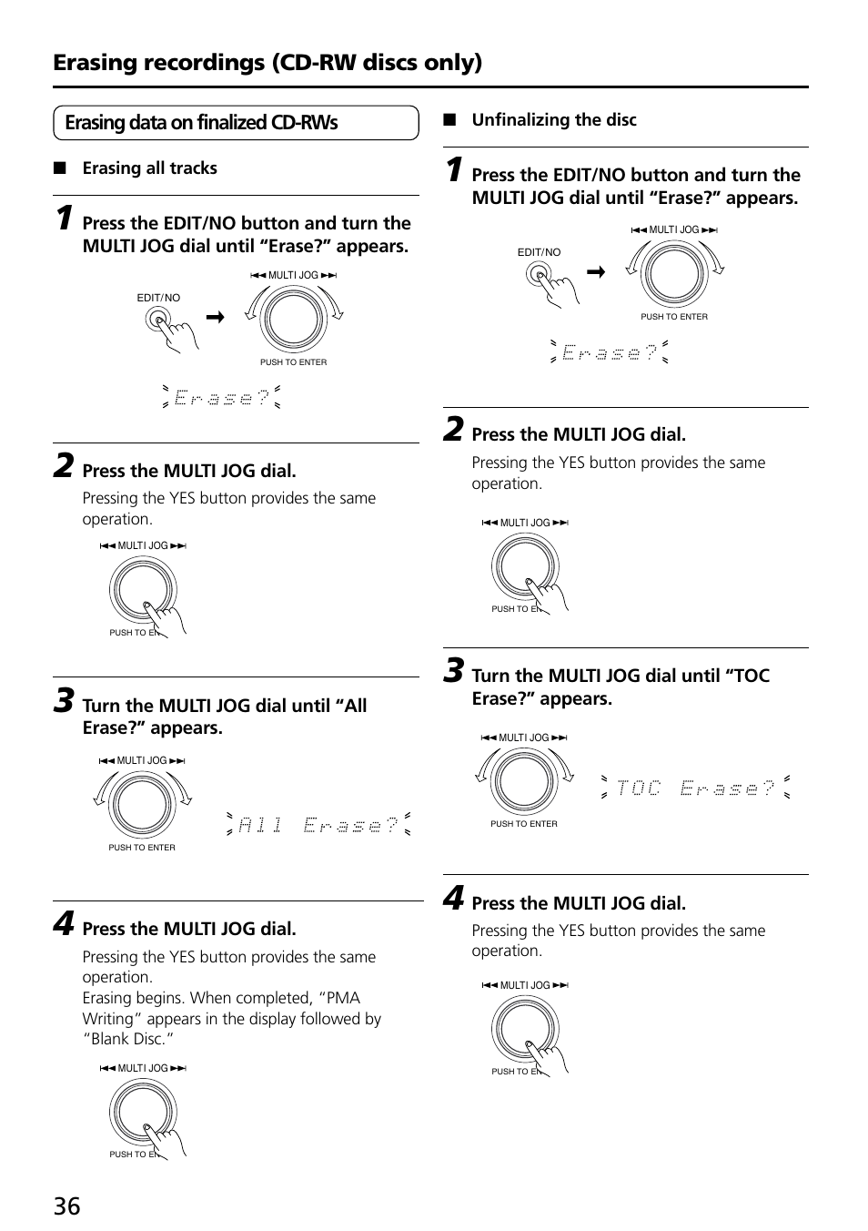 Erasing recordings (cd-rw discs only) | Onkyo DX-R700 User Manual | Page 36 / 48