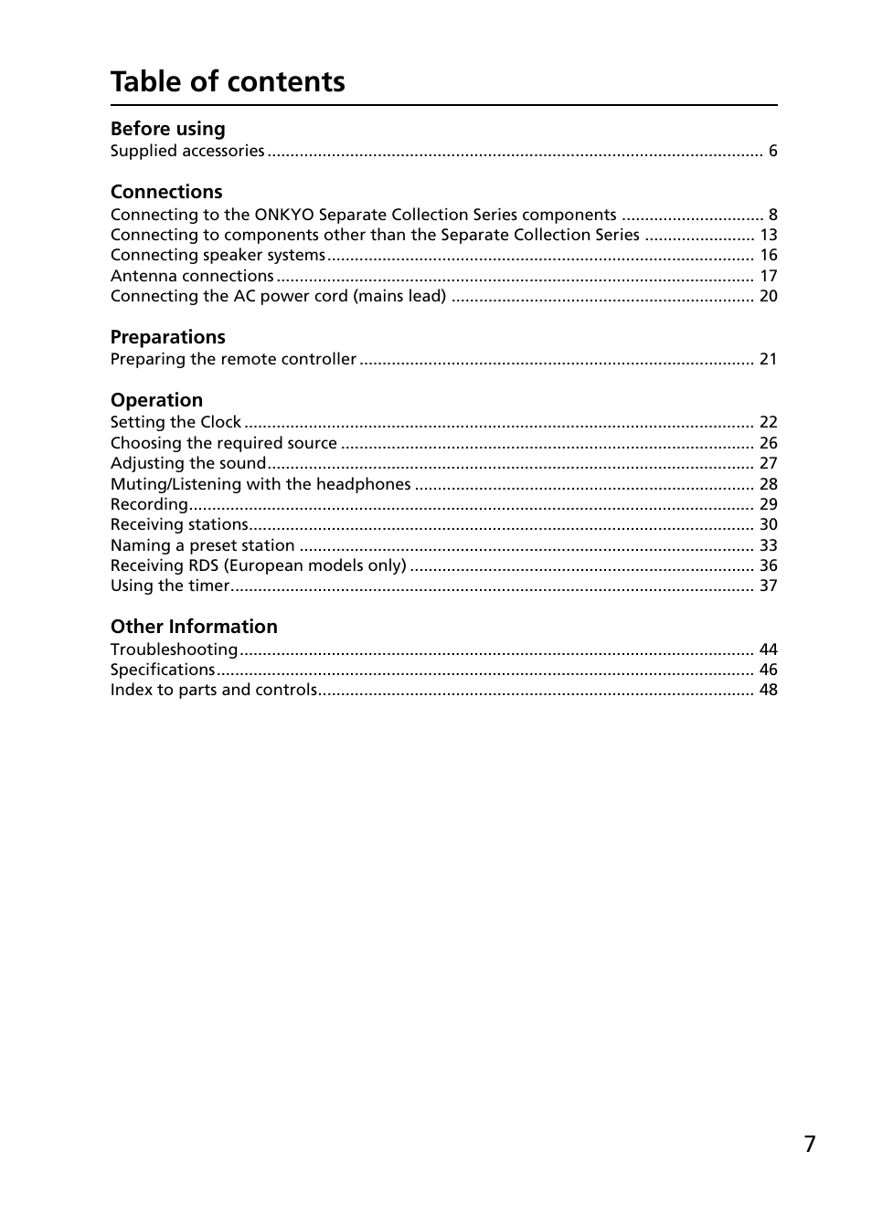Onkyo R-805TX User Manual | Page 7 / 52