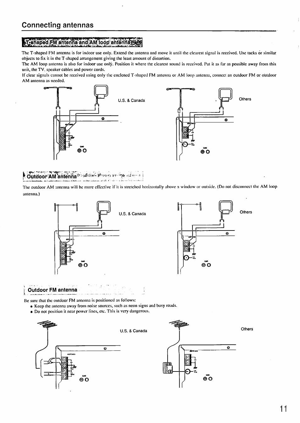 Connecting antennas, Outdoor fm antenna, Outdobkalvvianterin ' i > t | Onkyo TX-8211 User Manual | Page 11 / 24