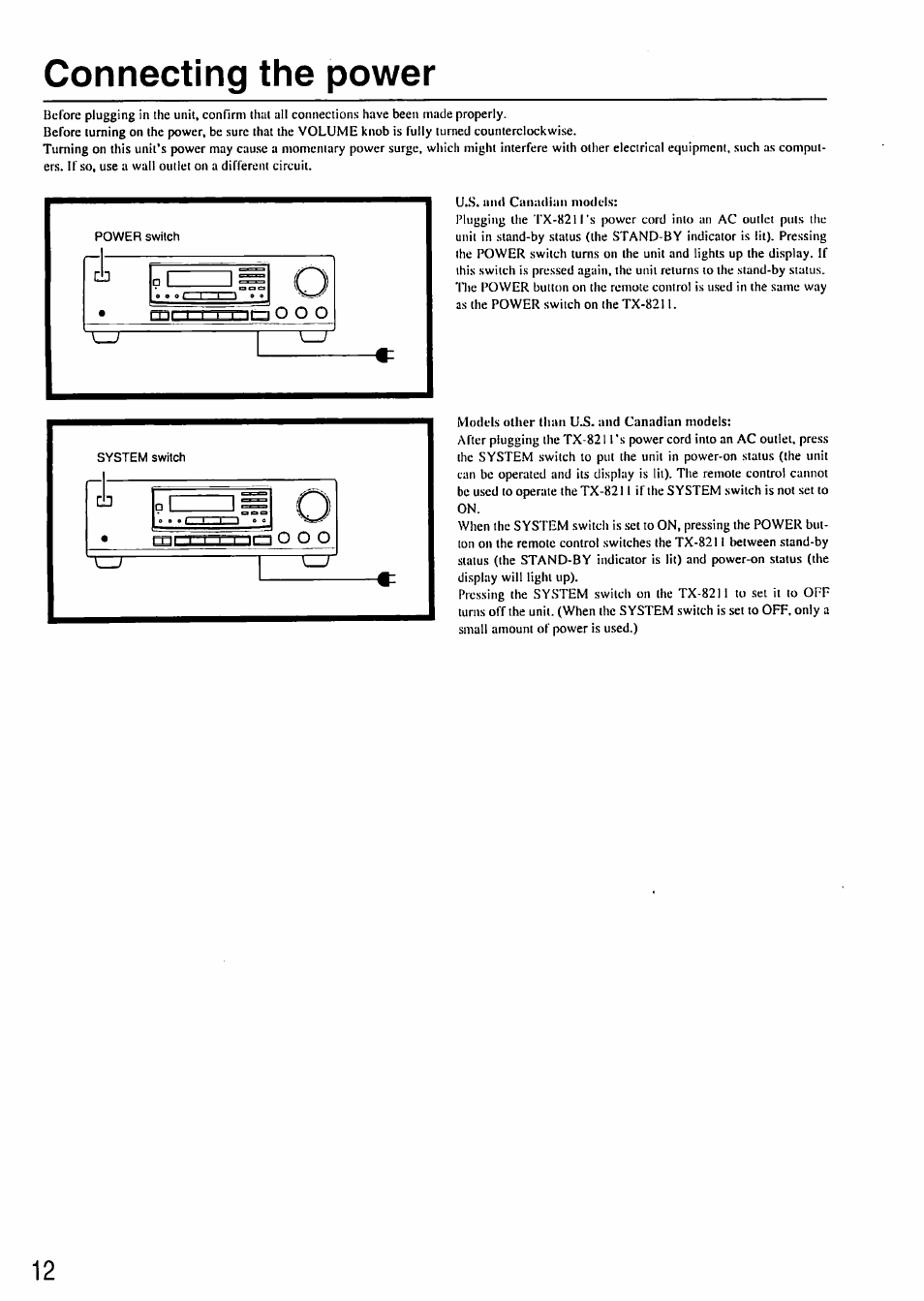 Connecting the power | Onkyo TX-8211 User Manual | Page 12 / 24